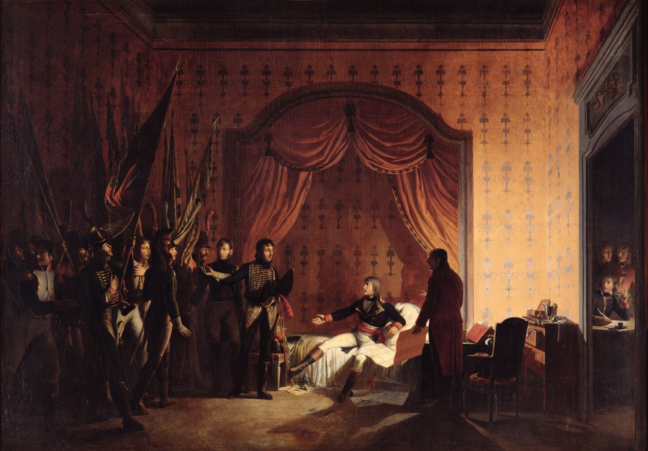 Bonaparte tábornok az 1796. április 13-i montenotte-i csata után elfoglalt osztrák-szardíniai zászlókat kapott Millesimo-ban alkotó: Adolphe Roehn