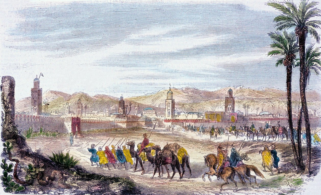 Marrakech, Marokkó (színes metszet) alkotó: Adolphe (after) Rouargue