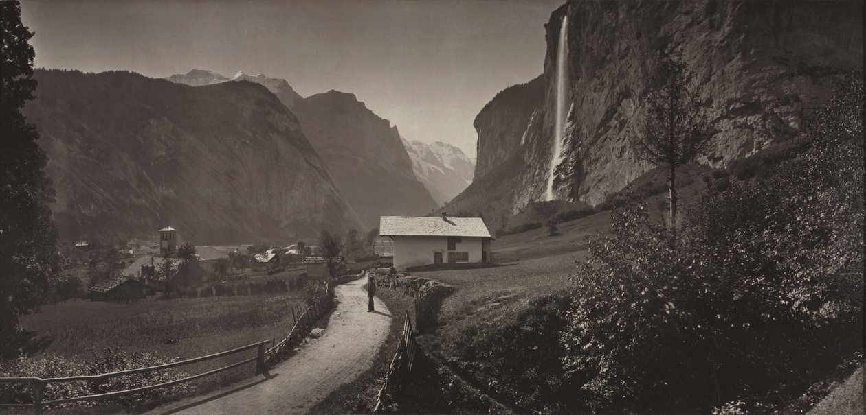 Lauterbrunnen völgye, Svájc (a Charbons de Braun albumból – mobil panoráma objektívvel készült képek, 1868) alkotó: Adolphe Braun