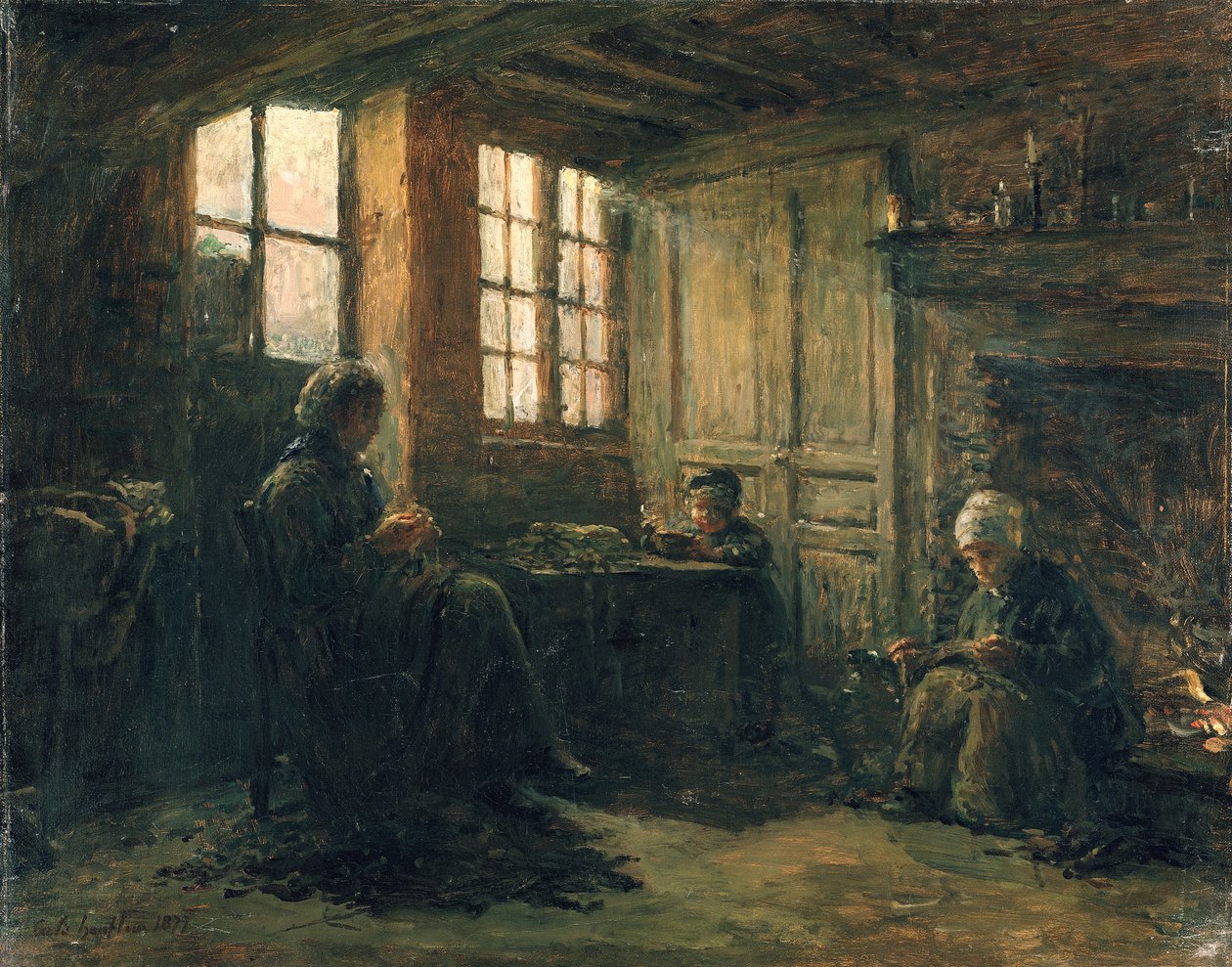 Vászonkoptató nők, Honfleur, 1877 alkotó: Adolphe Felix Cals