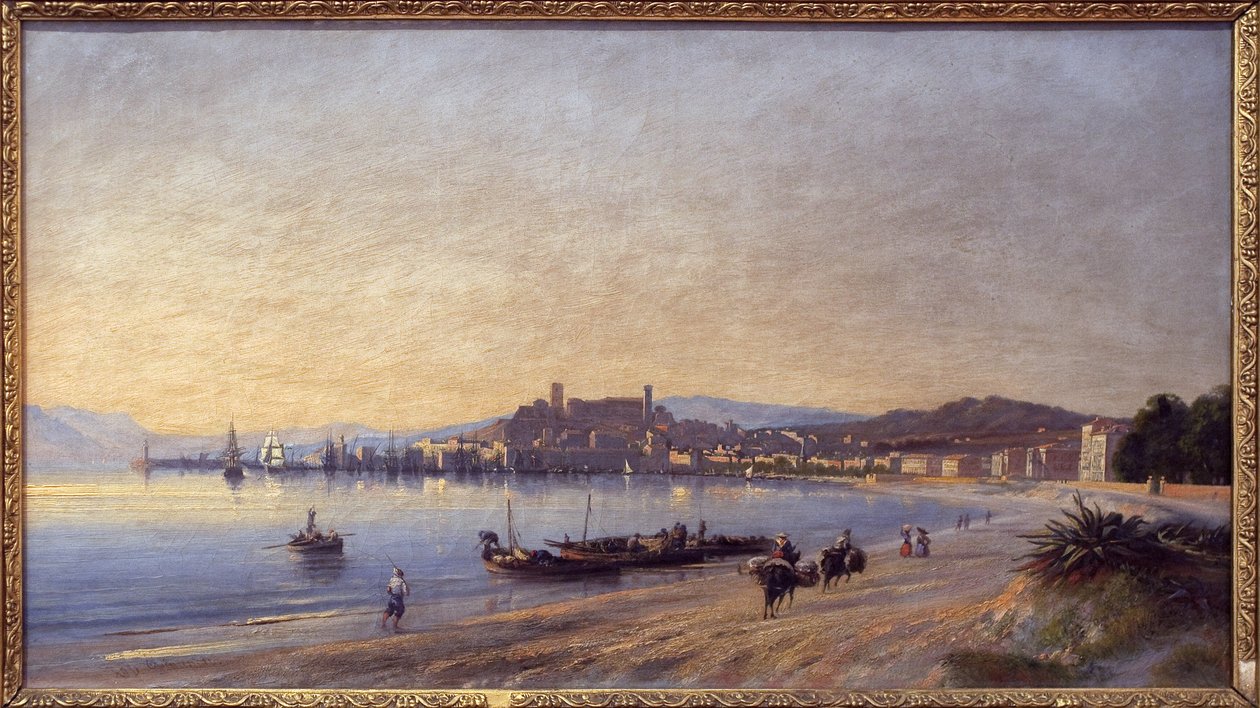 Cannes-i panoráma a partról. Adolphe Fioupou (1824-1899) festménye, olaj, vászon alkotó: Adolphe Fioupou