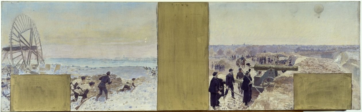 Vázlat a Hôtel de Ville de Paris prefektusának kabinetjéhez: Marins en expédition. A léghajó a lövészárkok felett alkotó: Adolphe Gustave Binet