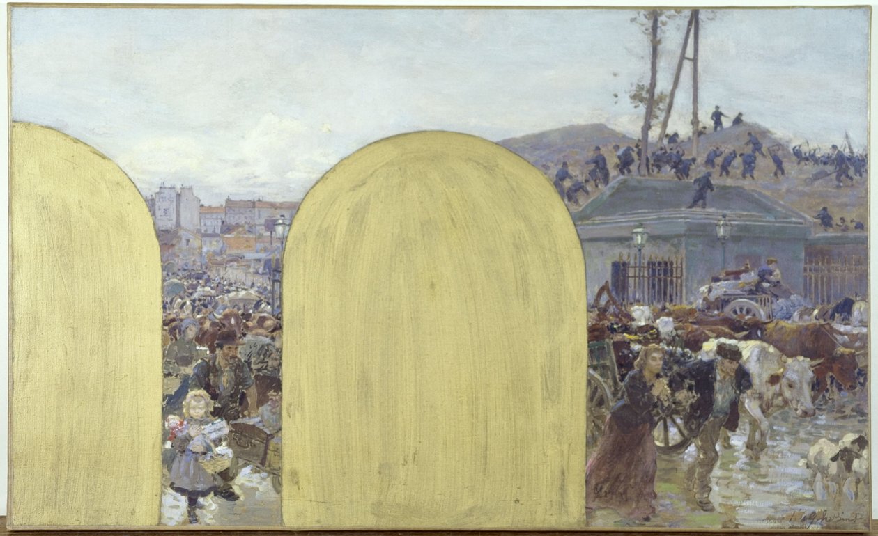 Vázlat a Hôtel de Ville de Paris prefektusának kabinetjéhez: A külvárosok lakóinak visszatérése Párizsba: Párizs 1870-es ostroma, 1895 (olaj, vászon) alkotó: Adolphe Gustave Binet