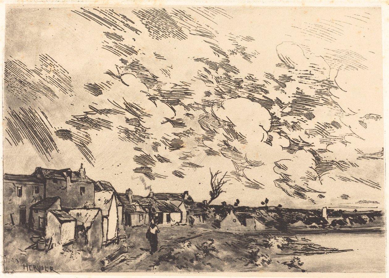 Falu a folyó szélén alkotó: Adolphe Hervier