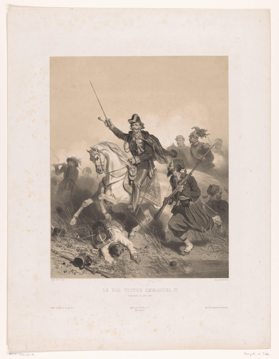 Viktor Emmánuel olasz király a palesztrói csatában Le roi Victor Emmanuel II (cím a tárgyon) alkotó: Adolphe Jean Baptiste Bayot