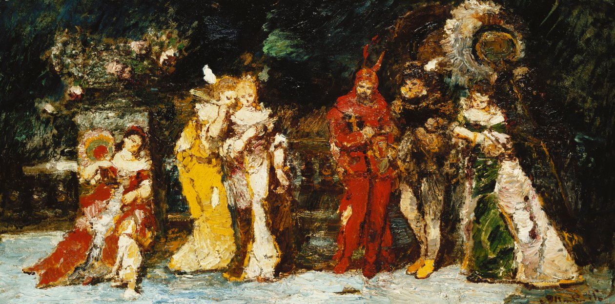 Karakterek egy fedélzeten Fausttal és Mephistoval; Figurák egy teraszon Fauste és Mephisto társaságában, 1875-1880 körül alkotó: Adolphe Joseph Thomas Monticelli