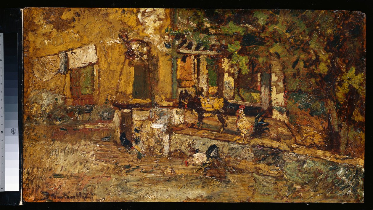 Farmyard szamárral és kakasokkal alkotó: Adolphe Joseph Thomas Monticelli