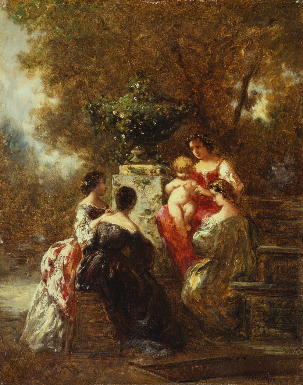 Figurák a parkban (olaj, vászon) alkotó: Adolphe Joseph Thomas Monticelli