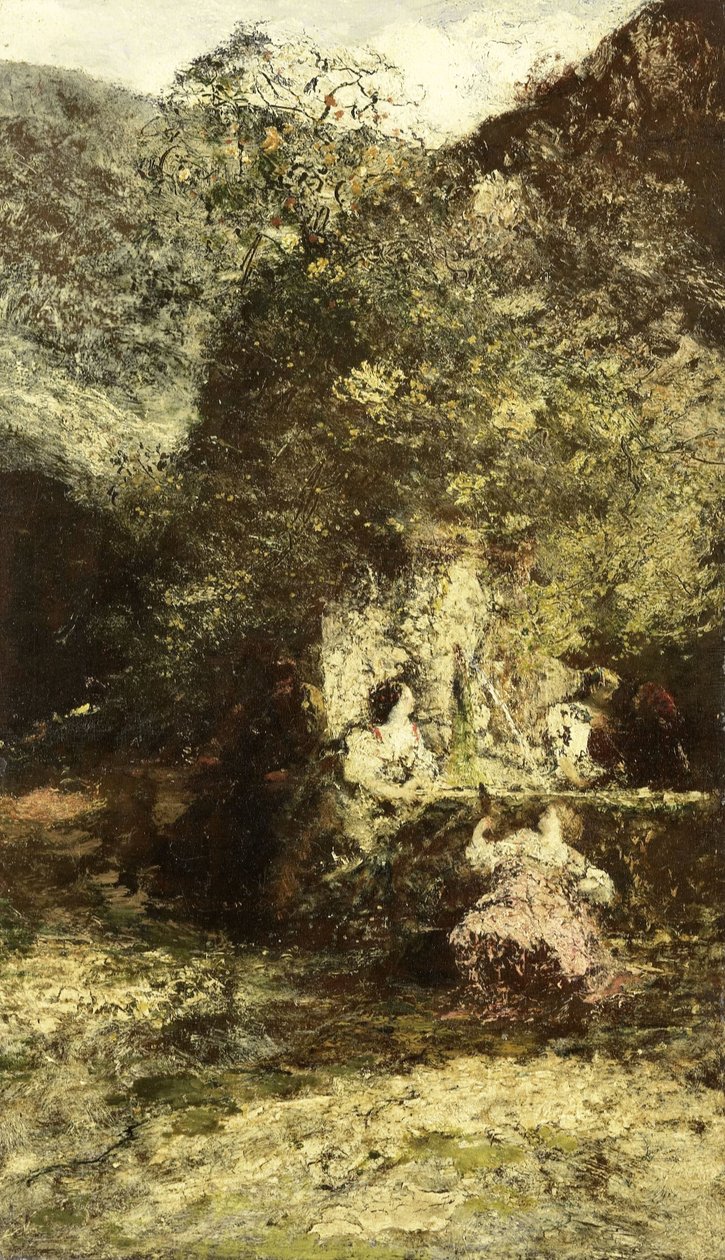 Alakzatok egy szökőkút közelében alkotó: Adolphe Joseph Thomas Monticelli