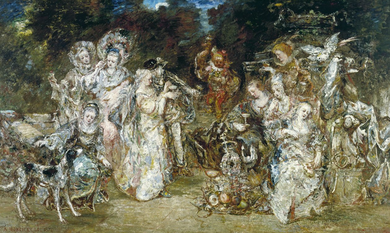 Találkozó egy parkban a Valois-korban alkotó: Adolphe Joseph Thomas Monticelli