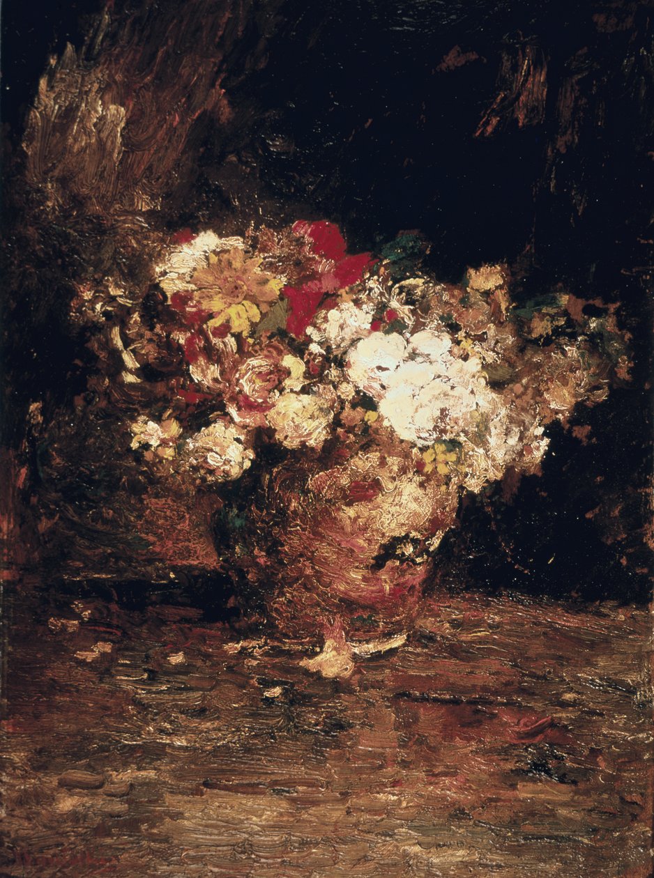 Virágváza, 1880 körüli (olaj, tábla) alkotó: Adolphe Joseph Thomas Monticelli