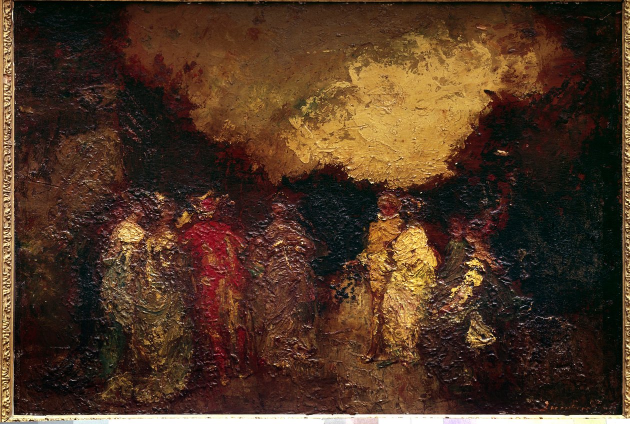Séta a parkban alkonyatkor Adolphe Monticelli festménye (1824-1886) 19. századi nap. 0,46 x 0,64 m Párizs, Musee du Louvre alkotó: Adolphe Joseph Thomas Monticelli