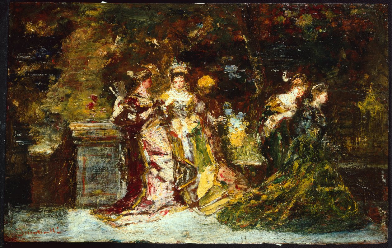 Nők a parkban, 1858 körül (olaj, vászon) alkotó: Adolphe Joseph Thomas Monticelli