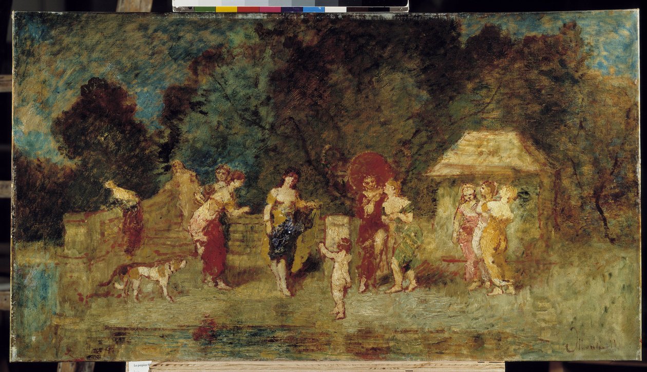 Young Women Reunited in a Park alkotó: Adolphe Joseph Thomas Monticelli