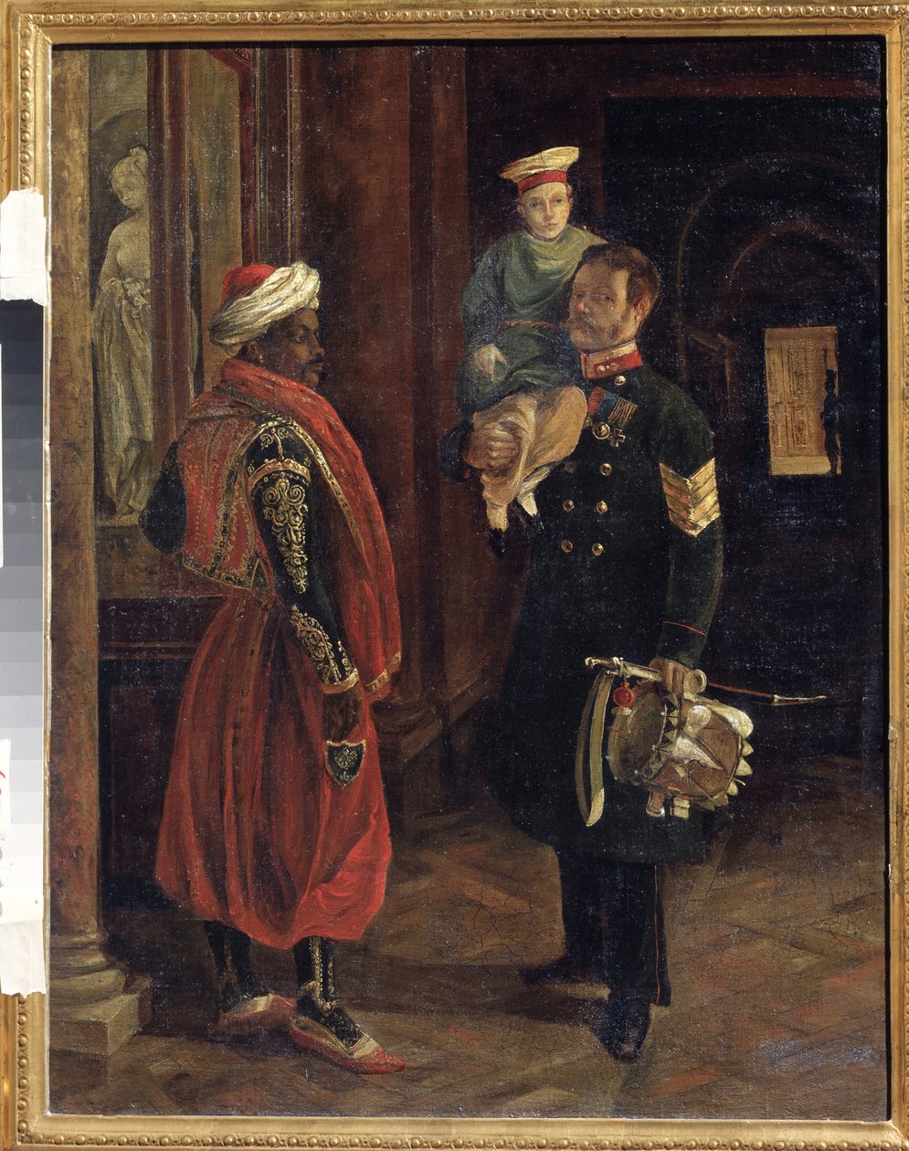 Jelenet az udvarban. Adolphe Ladurner (1798-1856) festménye, olaj, vászon, 1840 körül. 19. századi francia művészet. Állami Borodino Háborús és Történeti Múzeum, Moszkva. alkotó: Adolphe Ladurner