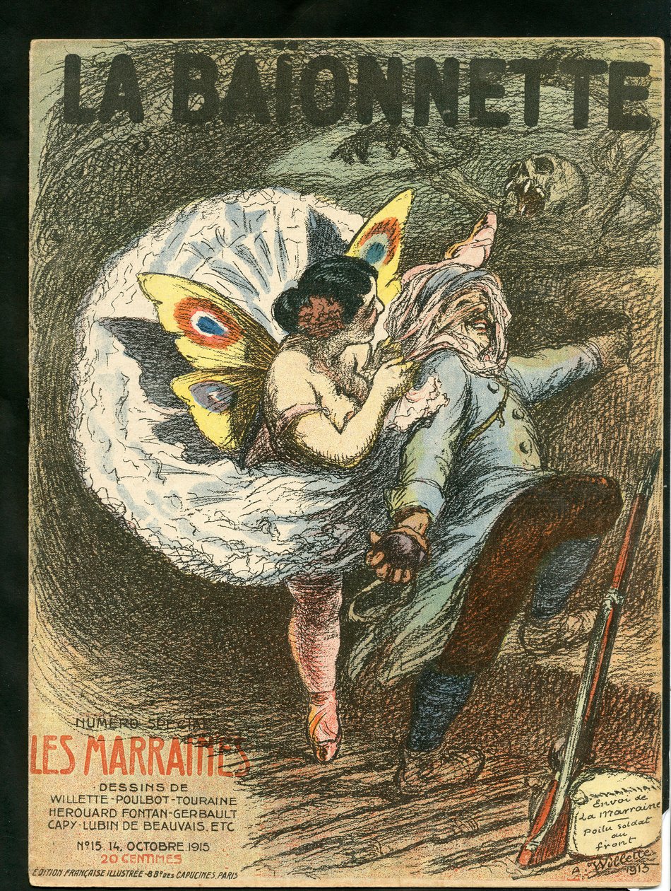 A „La Baionnette” címlapja, színekben szatirikus alkotó: Adolphe Leon Willette