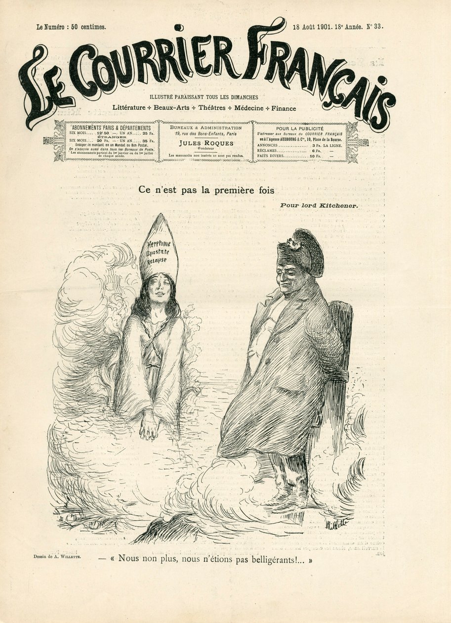 A „Le Courrier francais” címlapja, 33. szám, Satiric, fekete-fehér alkotó: Adolphe Leon Willette
