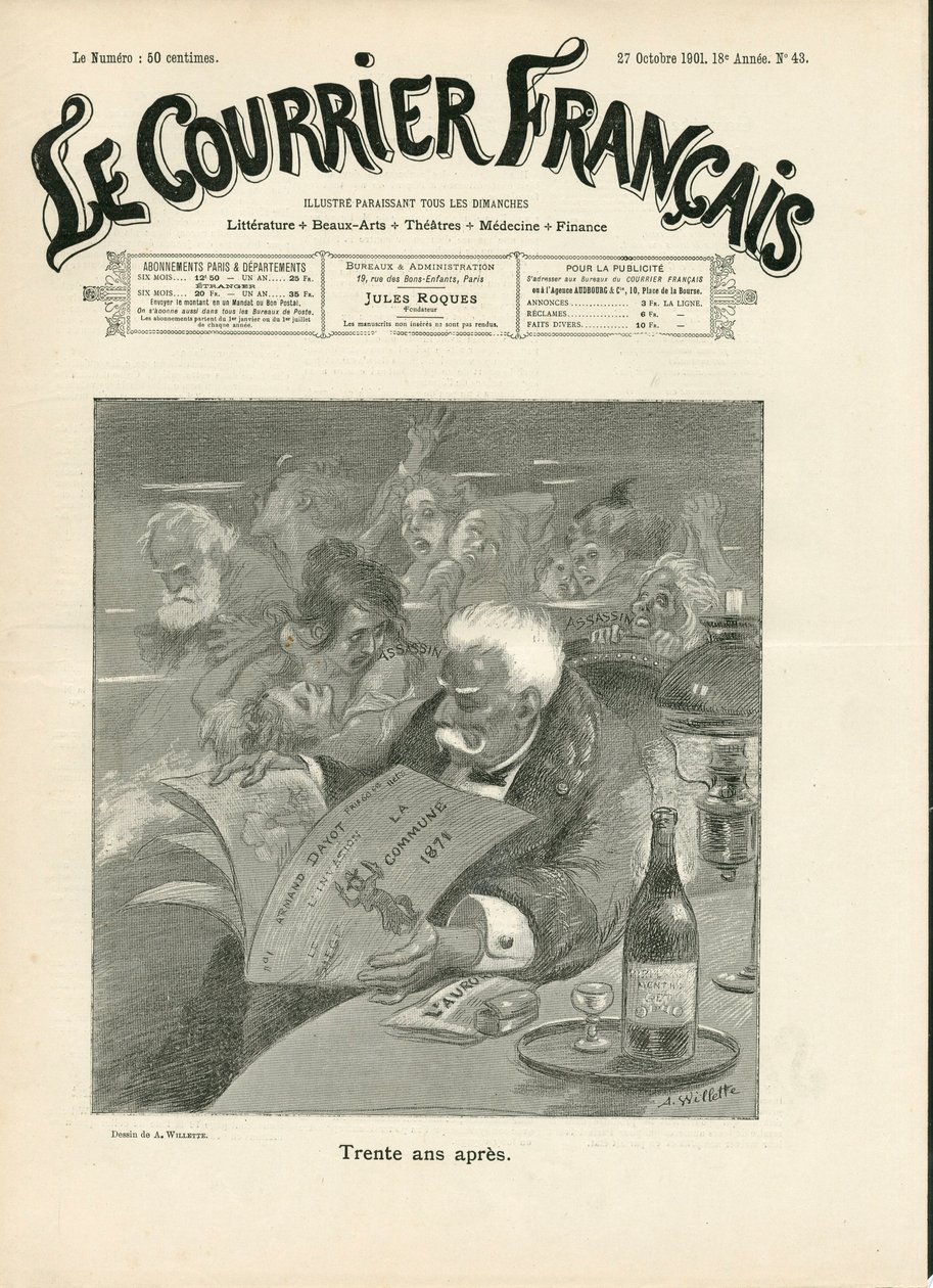 A „Le Courrier francais” címlapja, 43. szám, Satiric, fekete-fehér alkotó: Adolphe Leon Willette