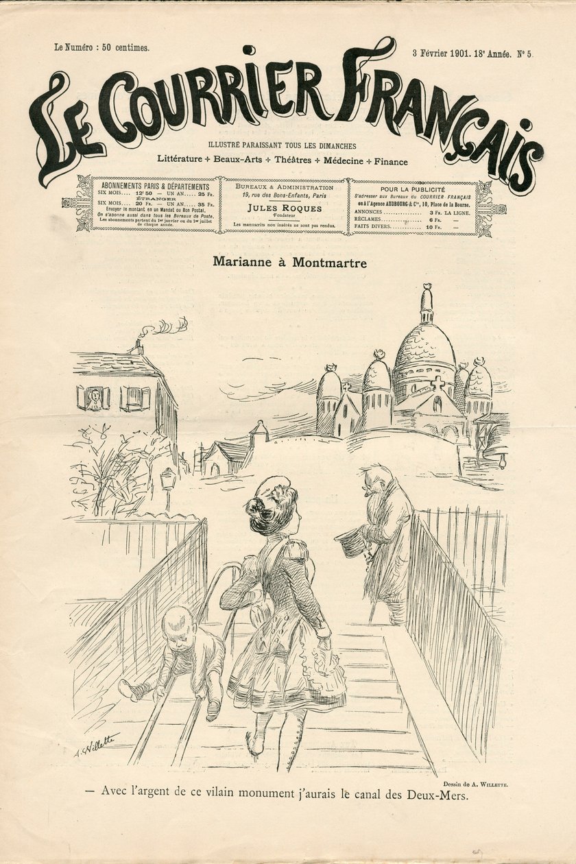 A „Le Courrier francais” címlapja, 5. szám, Satiric, fekete-fehér alkotó: Adolphe Leon Willette