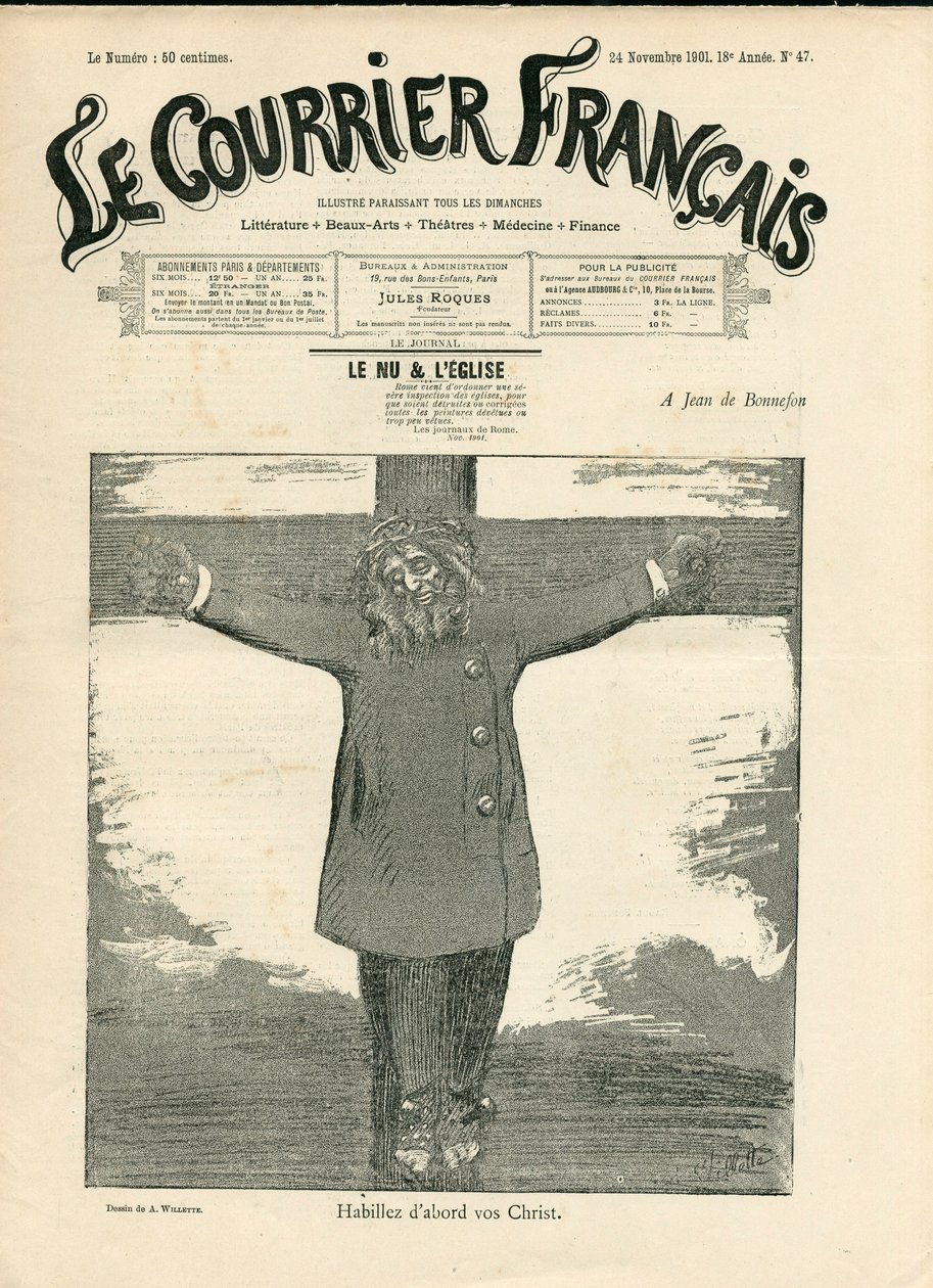 A „The Courier francais” címlapja, 47. szám, Satiric, fekete-fehér alkotó: Adolphe Leon Willette