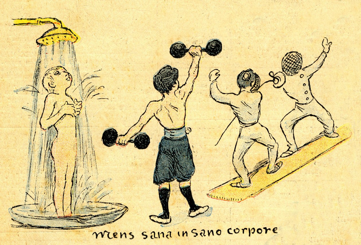 Higiénia és sport. "Mens sana in sano corpore". A. Wilette rajza a Depeche de Toulouse 41. számának október 12-i, illusztrált mellékletében. alkotó: Adolphe Leon Willette