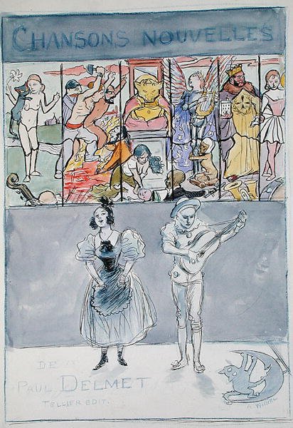 Illusztráció a "New Songs of Paul Delmet"-hez, amelyet Henri Tellier adott ki, 1895 körül (színes litó) alkotó: Adolphe Leon Willette