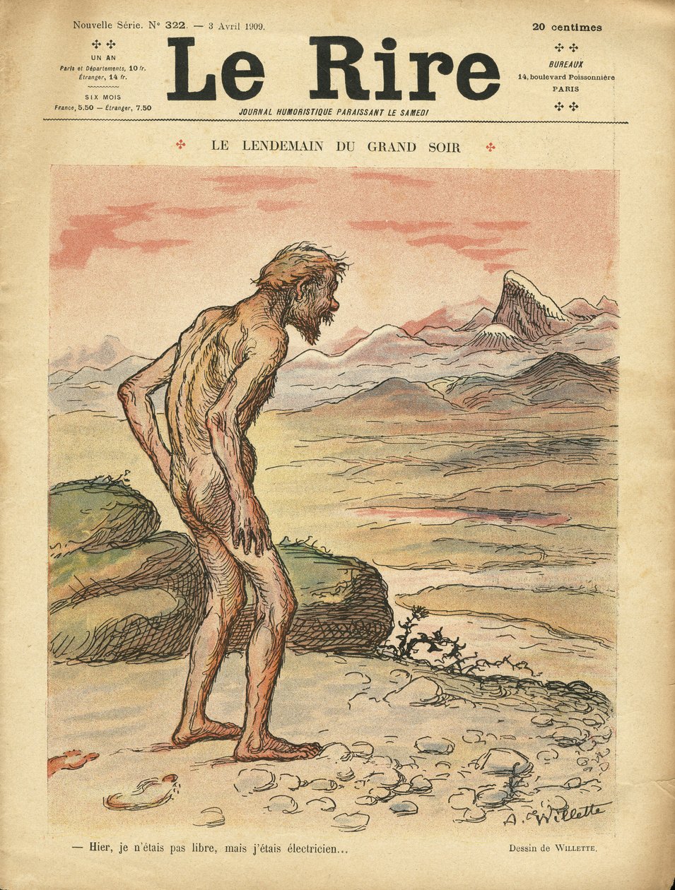 Illusztráció: Adolphe dit Willette (1857-1926) a Le Lire borítójára, 09.03.04 - Le next day du grand soir - Társadalmi, Őstörténet, Kollektivizmus - Nudita alkotó: Adolphe Leon Willette