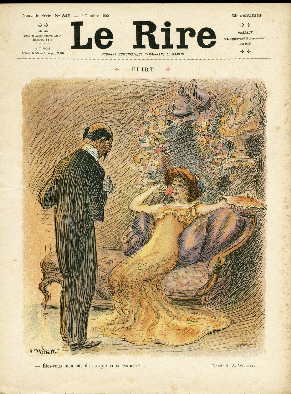Adolphe dit Willette (1857-1926) illusztrációja a Le Rire címlapjára, 09/10/09 - Flirt - Szerelem, divat, belső építészet alkotó: Adolphe Leon Willette
