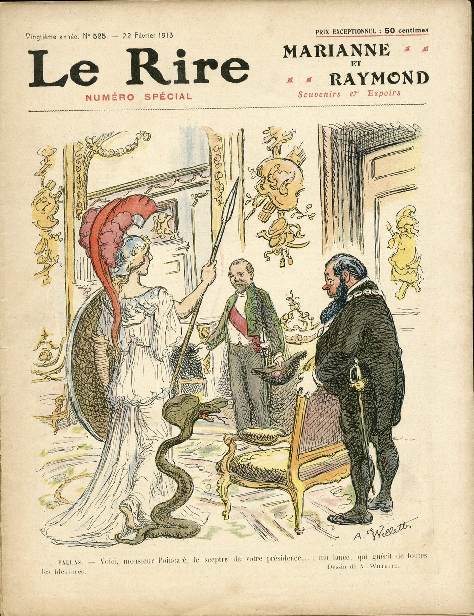 Illusztráció: Adolphe dit Willette (1857-1926) a Le Rire borítójára, 2013.02.22 - Köztársasági elnök, Kalap, Elysee, Fotel (a hatalom jelképe) - Poinscare Raymond alkotó: Adolphe Leon Willette