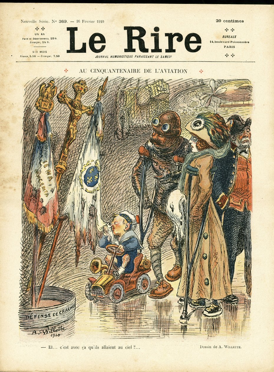 Illusztráció: Adolphe dit Willette (1857-1926) a Le Rire borítójára, 2010.02.26 - A repülés ötvenedik évfordulóján - Repülés, divat, kalap, balesetek katasztrófák alkotó: Adolphe Leon Willette