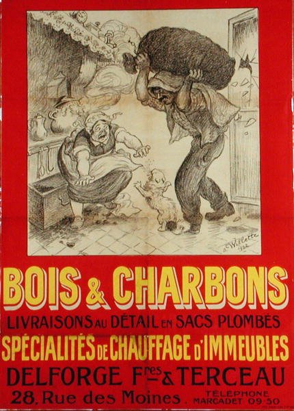 „Delforge, Freres & Terceau” plakát, fa- és szénbeszállítók alkotó: Adolphe Leon Willette