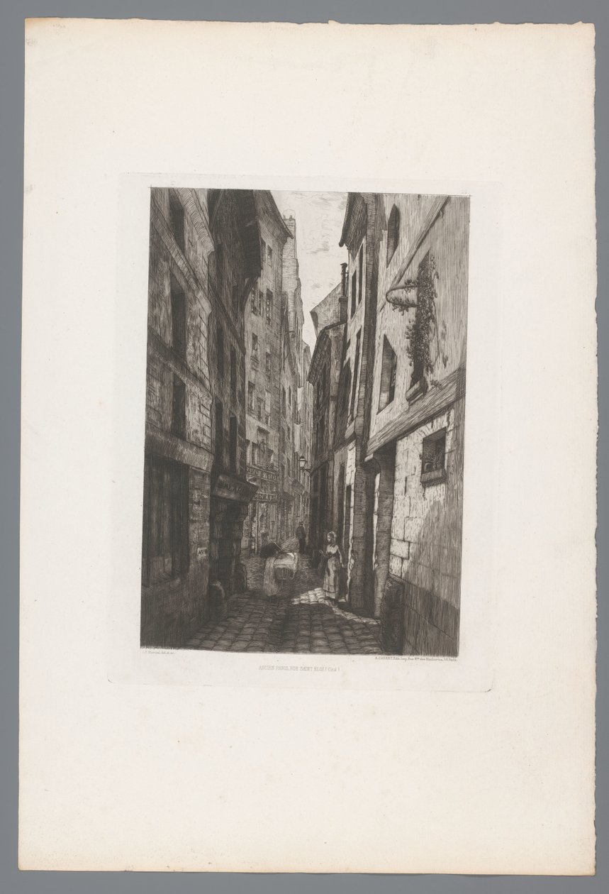 Gezicht op de Rue Saint Eloi Régi párizsi Rue Saint Eloi (cím a tárgyon) France etsen uit 1874 (sorozat címe) A rézkarc 1874-ben (sorozat címe) alkotó: Adolphe Martial Potemont