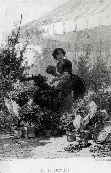 A virágárus, 19. század közepe (f/w fotó) alkotó: Adolphe Mouilleron