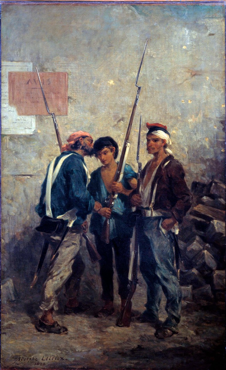 1848-as forradalom: „” a szlogen””” A párizsi felkelők szót adnak a barikádok közelében 1848. február 24-én. Adolphe Pierre Leleux (1812-1891) festménye 1848 V. 0,93x0,58 m alkotó: Adolphe Pierre Leleux