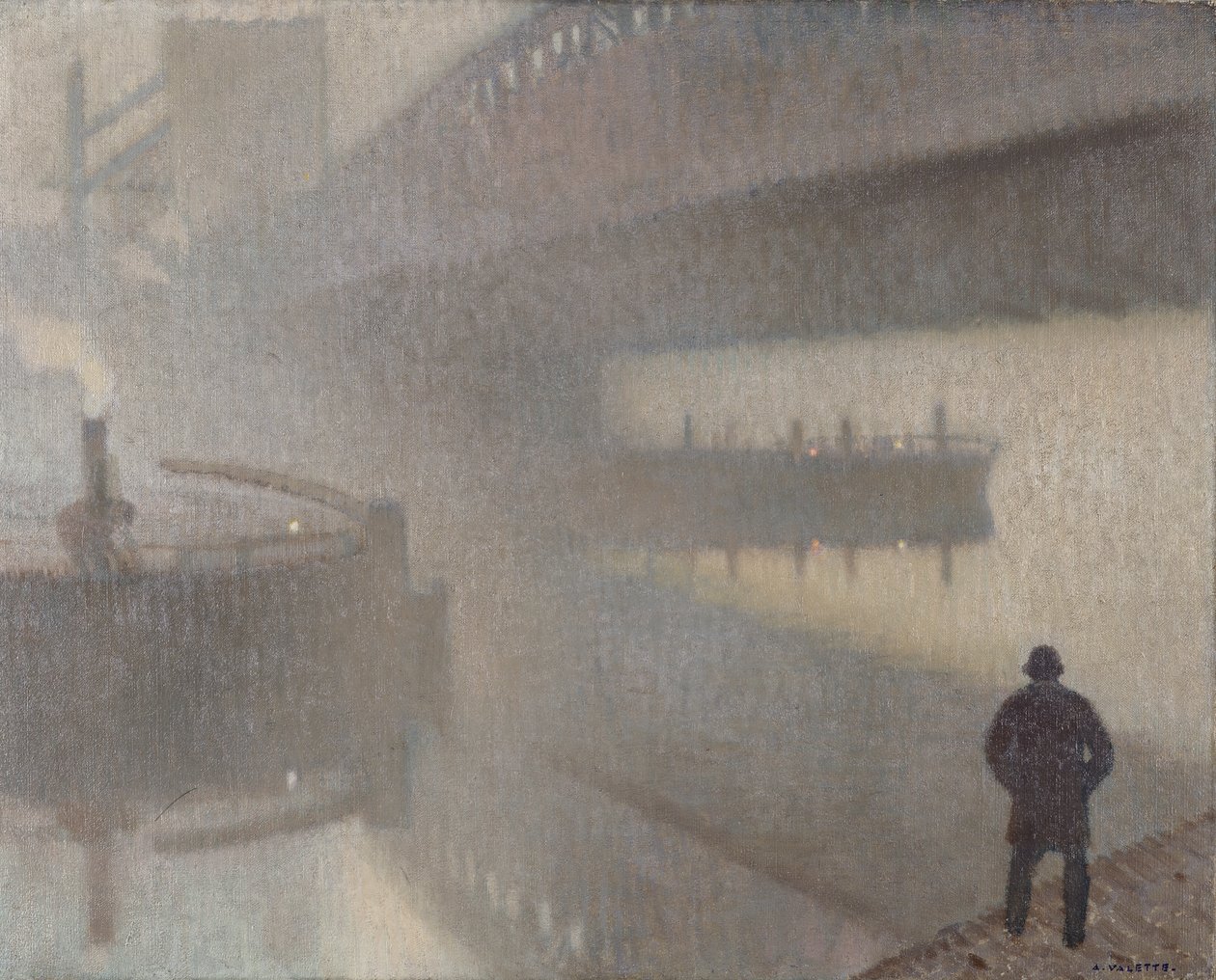 A Windsor híd alatt az Irwellen, Manchesterben alkotó: Adolphe Valette