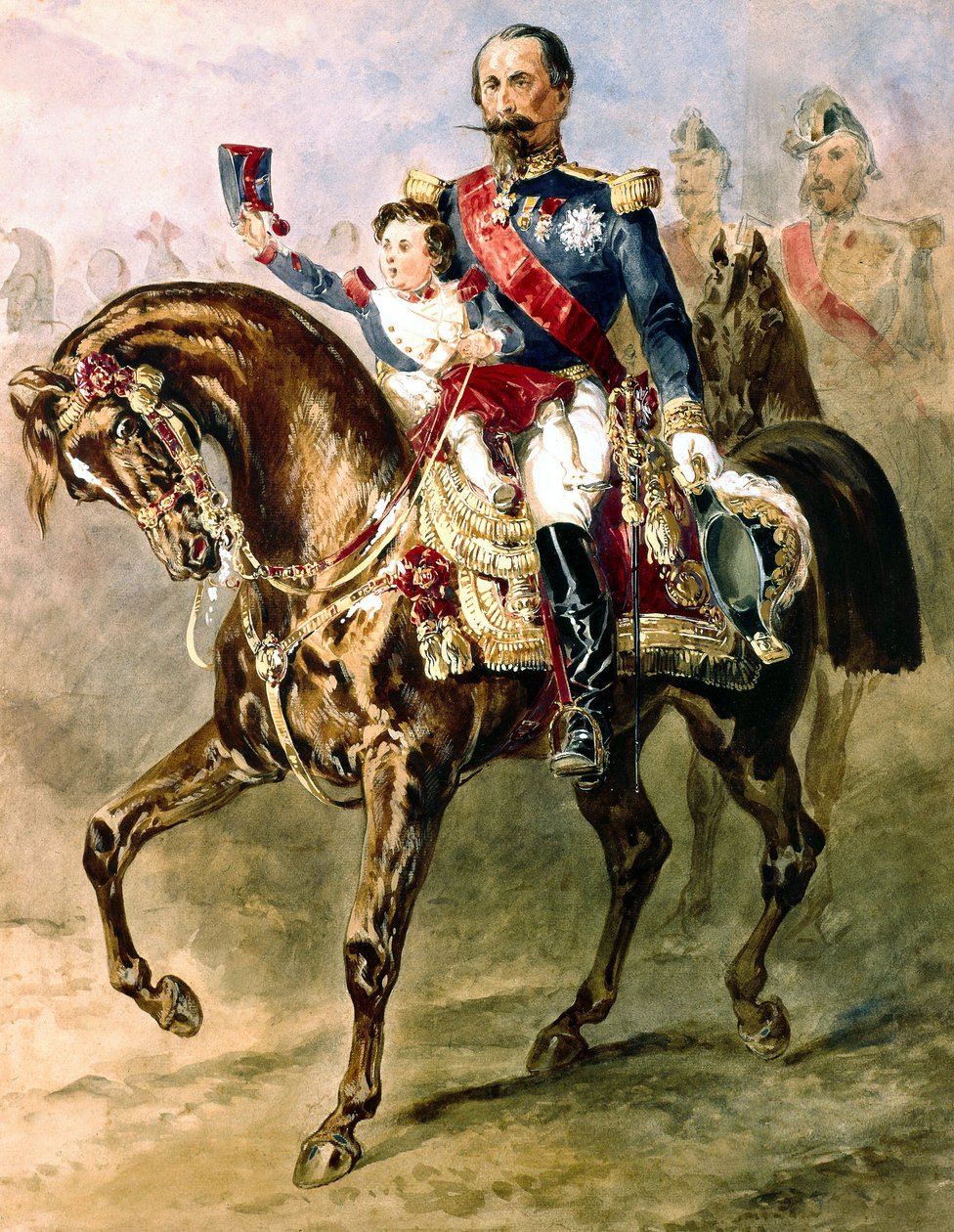 III. Napóleon fiával, Louis Napóleonnal lovagolt alkotó: Adolphe Yvon