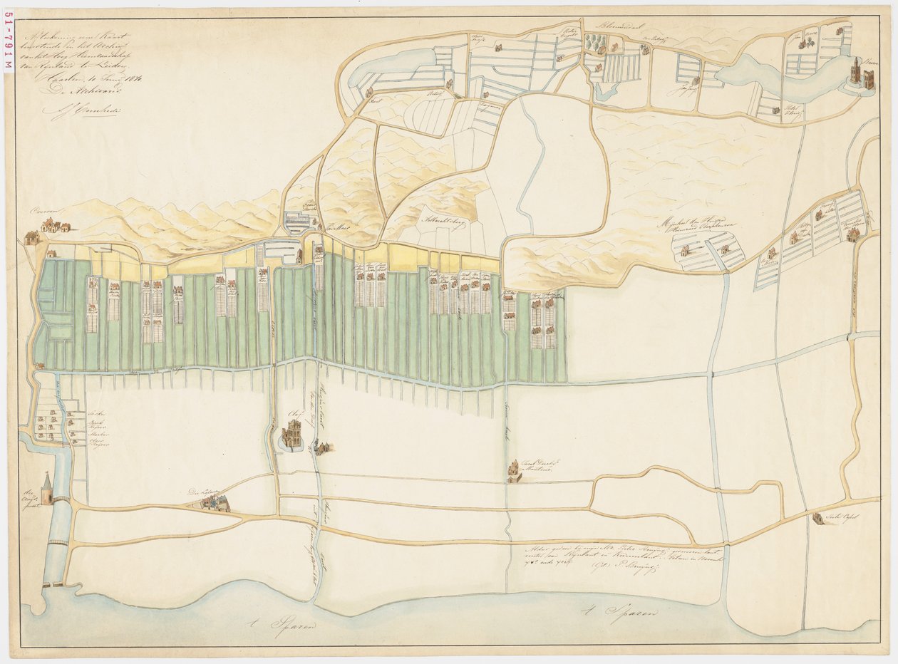 1870. évi másolata a térképnek 1599 -ből a Bloemendaal melletti Haarlem fehérítőmezőkről alkotó: Adriaan Justus Enschedé