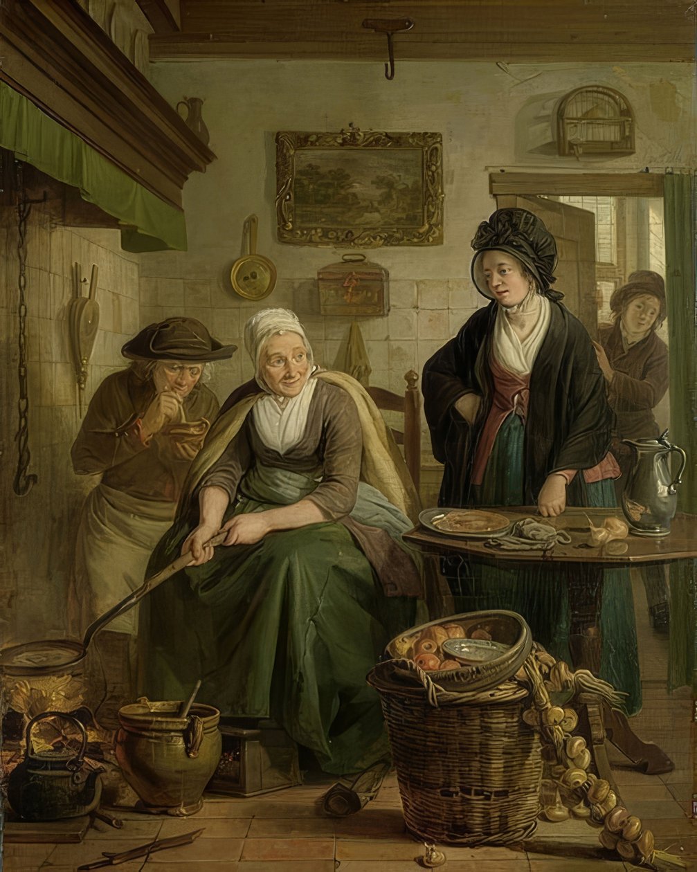 Nő palacsintát süt. 1790-1810 körül alkotó: Adriaan de Lelie