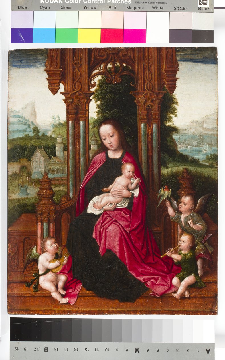 Madonna és gyermeke angyalokkal, 1510-20 körül (tempera és olaj, tábla) alkotó: Adriaen Isenbrandt or Isenbrant