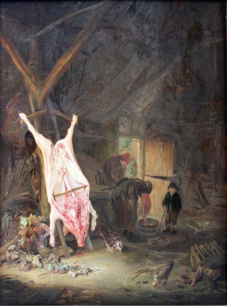 Vágott disznó istállóban alkotó: Adriaen Jansz. van Ostade
