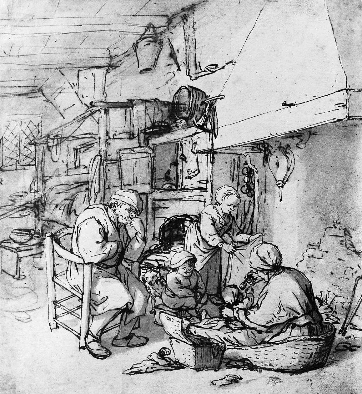 Anya etetés újszülött baba kanállal alkotó: Adriaen Jansz. van Ostade