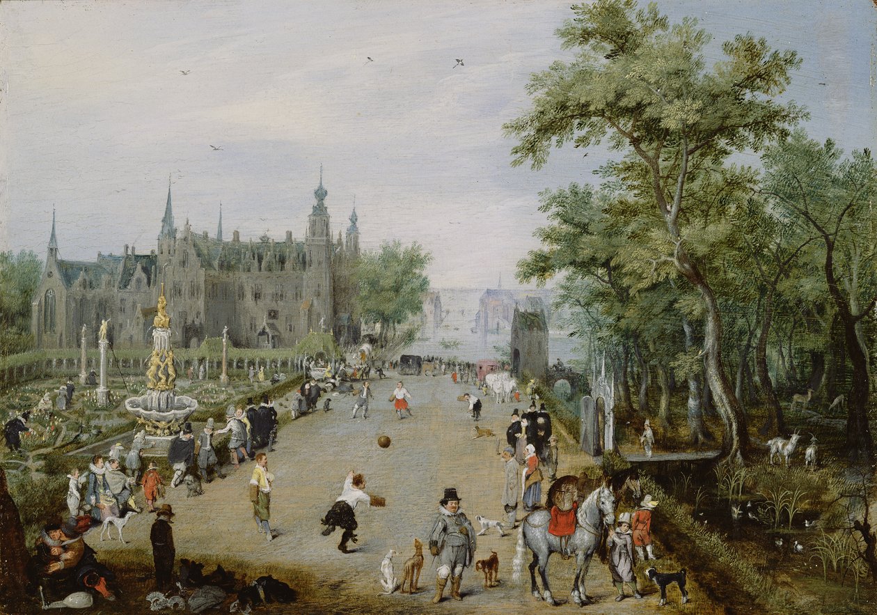 A Jeu de Paume egy vidéki palota előtt, 1614 körül alkotó: Adriaen Pietersz van de Venne