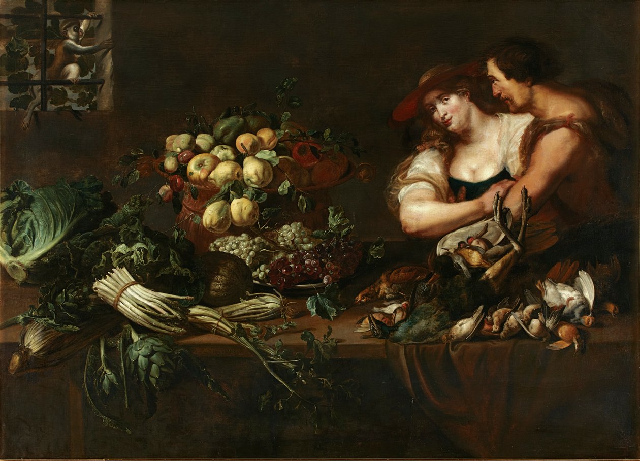 Konyhai csendélet figurákkal alkotó: Adriaen van Utrecht