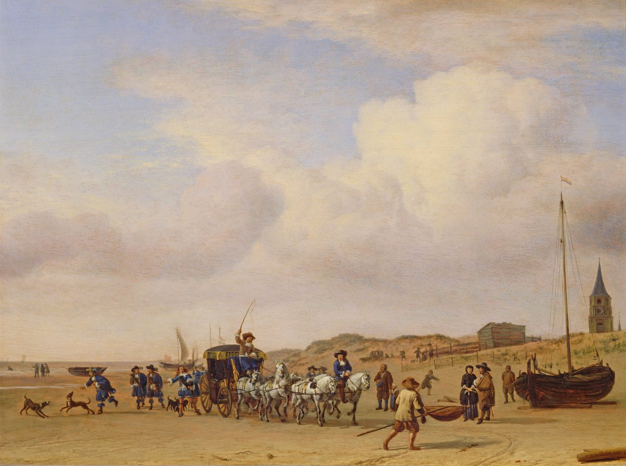 Nemesi kocsi a scheveningeni tengerparton, 1660 alkotó: Adriaen van de Velde
