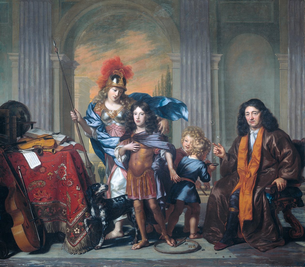 Holland: Allegorische portretgroep van de familie De Bordes met Minerva Allerorical Group Portrait, probably Showing Anthony de Bordes Sr. leaving his Son Anthony with the Care of Minerva alkotó: Adriaen Backer