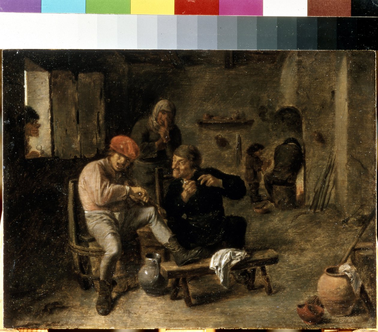 ""jelenet egy falu kocsmájában"" (Tavern Scene (The Village Hegedűs)) Adriaen Brouwer festménye (1605-1638 körül) 1634-1638 Méret: 25x33,5 cm Remete Múzeum, Szentpétervár alkotó: Adriaen Brouwer