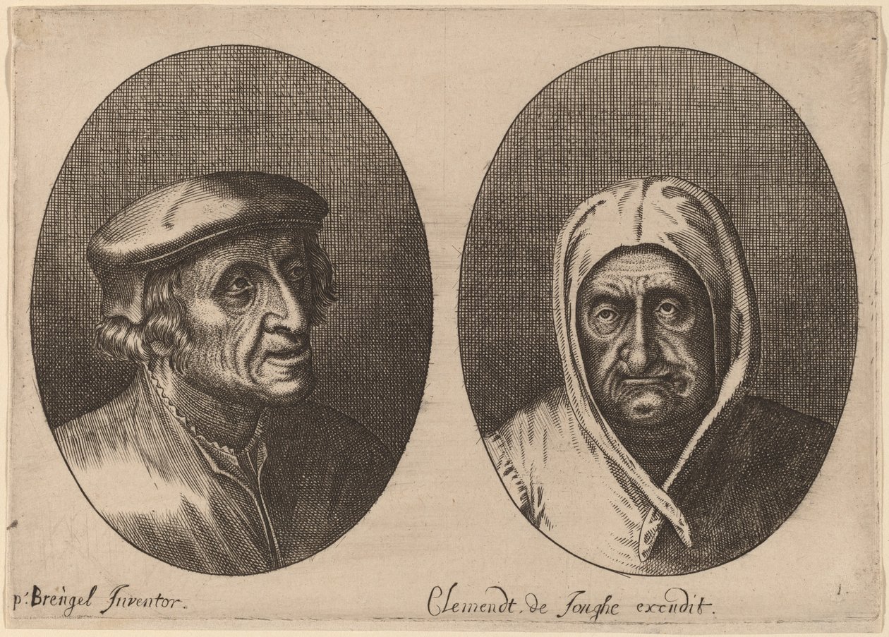 Parasztférfi és -nő fejei alkotó: Adriaen Brouwer after Pieter Bruegel the Elder