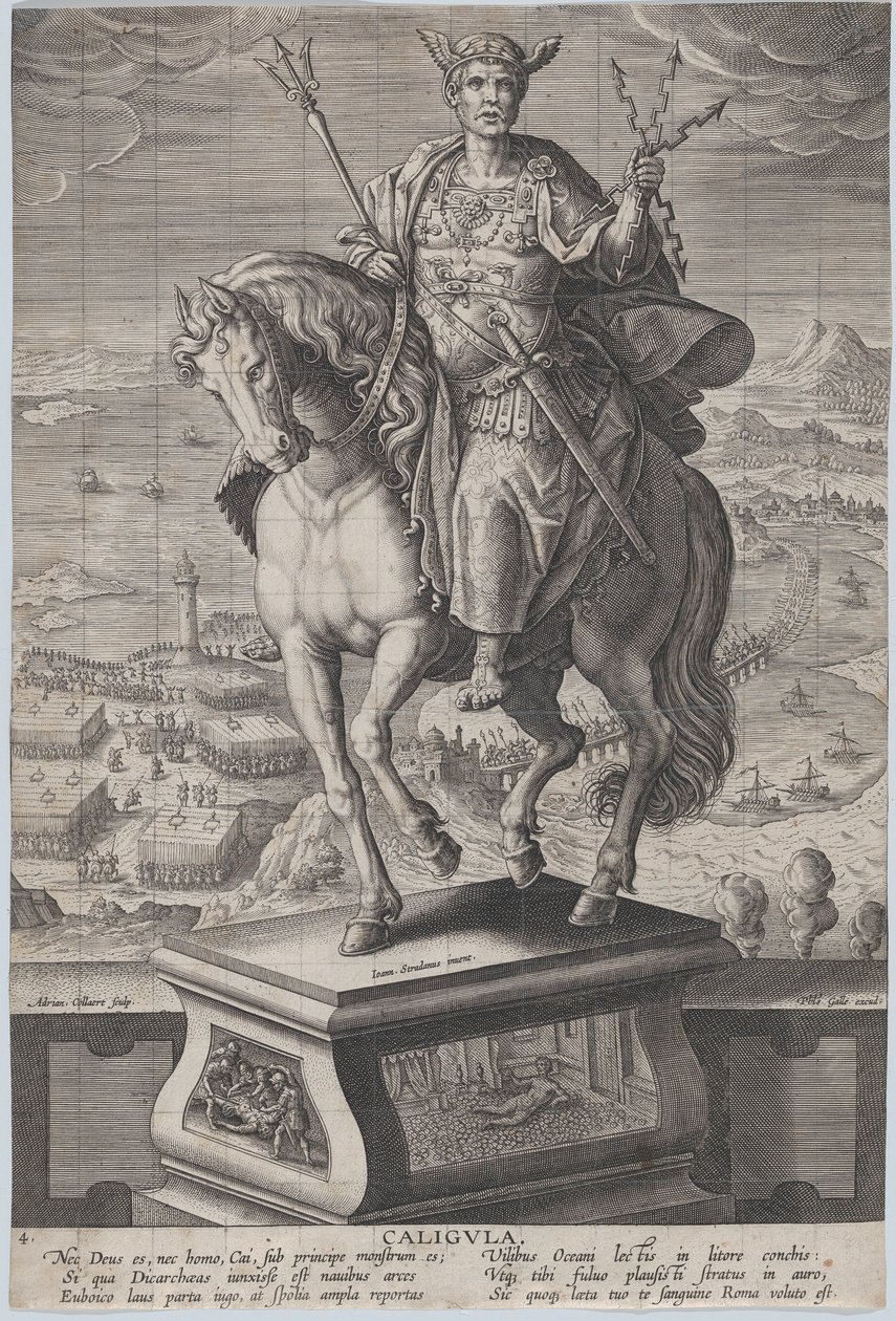 4. tábla: Caligula lovas szobra, háromnegyed balra látható, ..., kb. 1587-89. alkotó: Adriaen Collaert