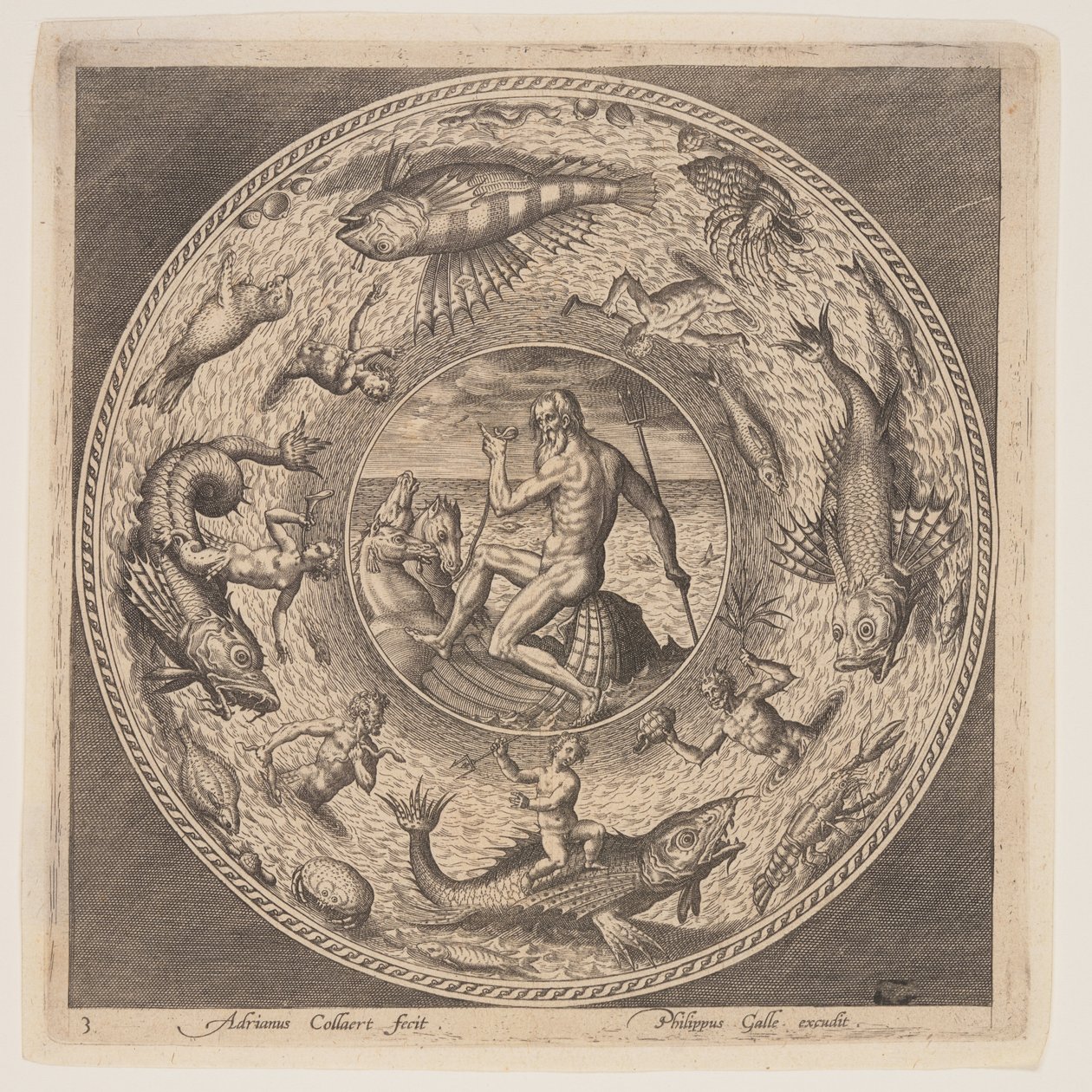 Poszeidón, egy tányérterv-készletből (Fonds de Coupe) alkotó: Adriaen Collaert