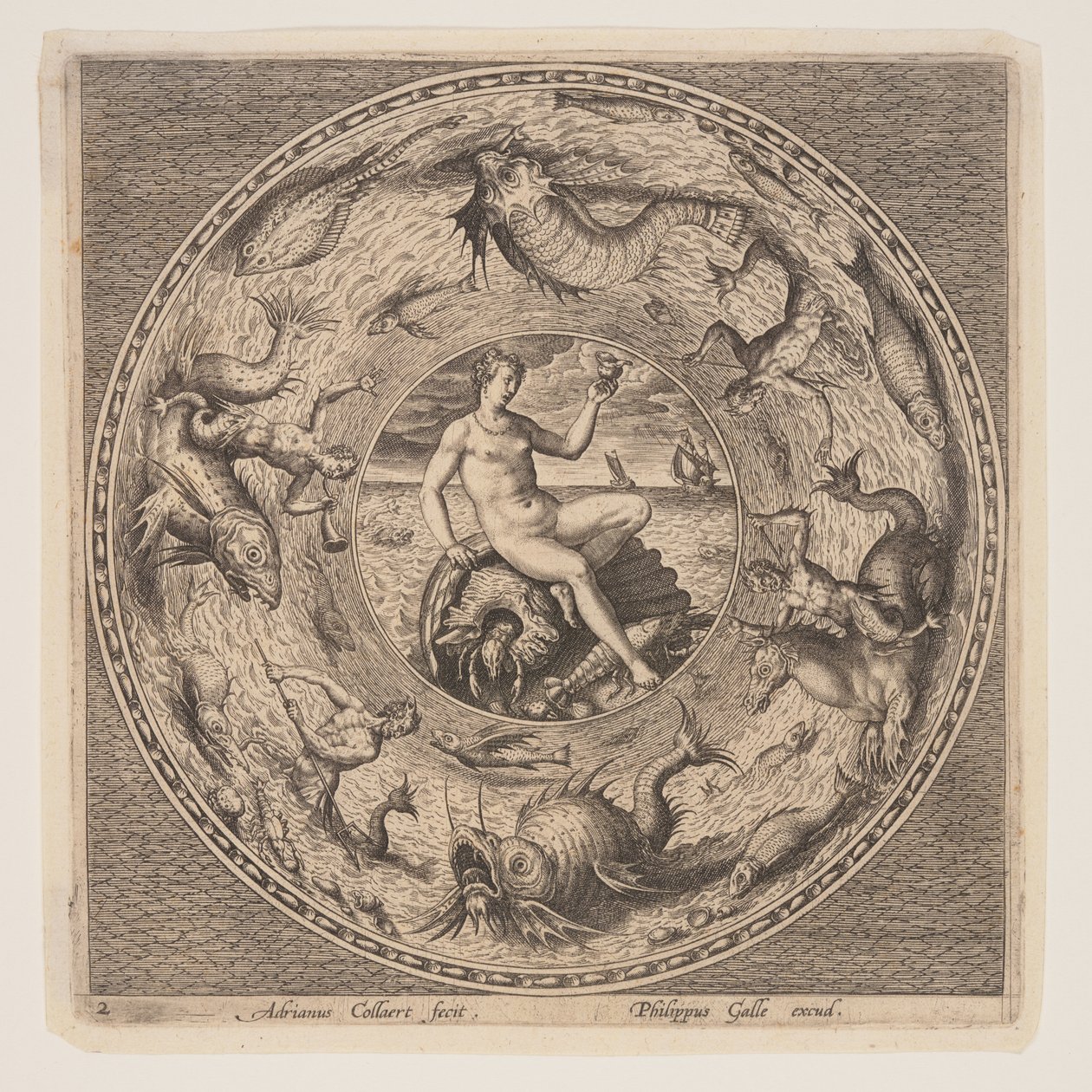 Thetis egy kagylón, egy tányértervezési sorozatból (Fonds de Coupe) alkotó: Adriaen Collaert